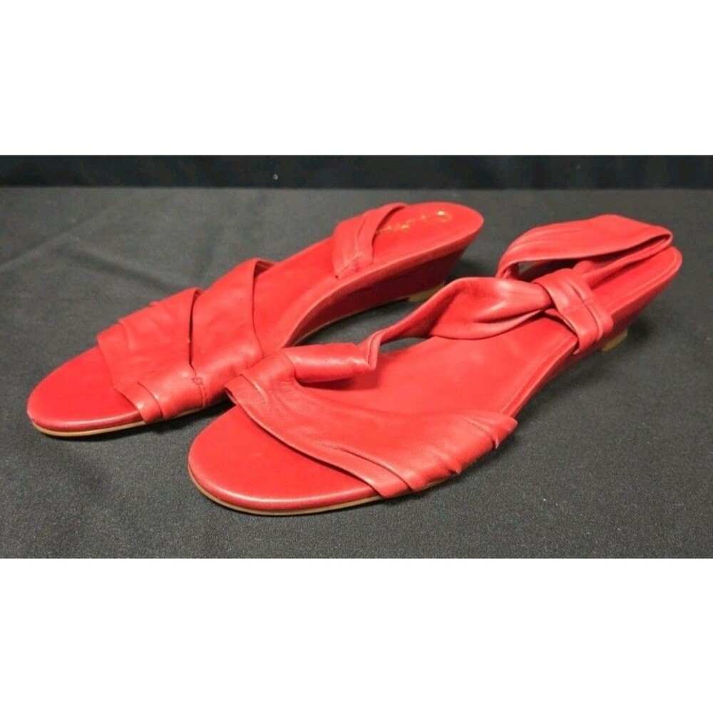 Cole Haan Women's Red  Leather Wedge Red Sandals Size| 8 1/2 AA